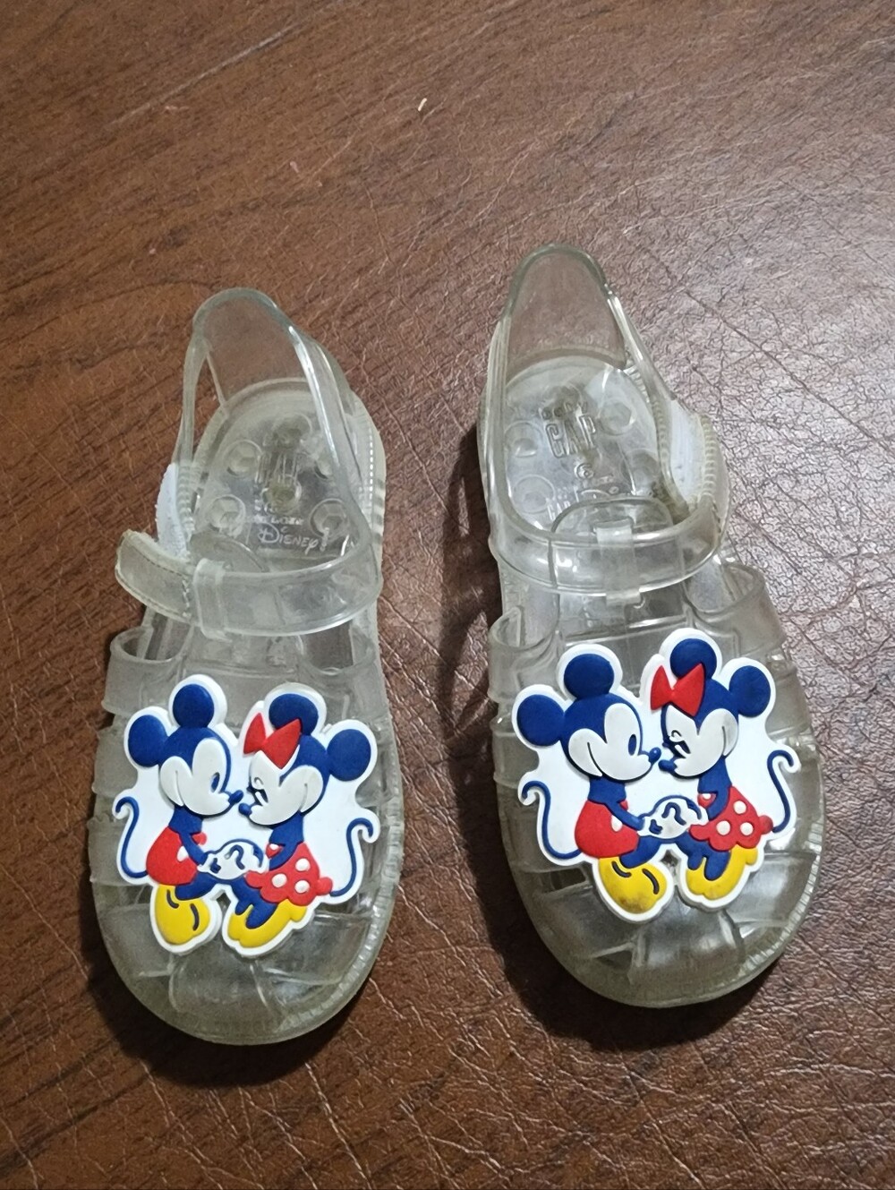 GAP Clear Kids Jelly Sandals with Mickey & Minnie Graphics - Blue/Red/Yellow